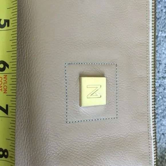 NELLY O “Leather” Purse Cream & Tan great fabric interior pinks/yellow/orange. - Picture 3 of 6